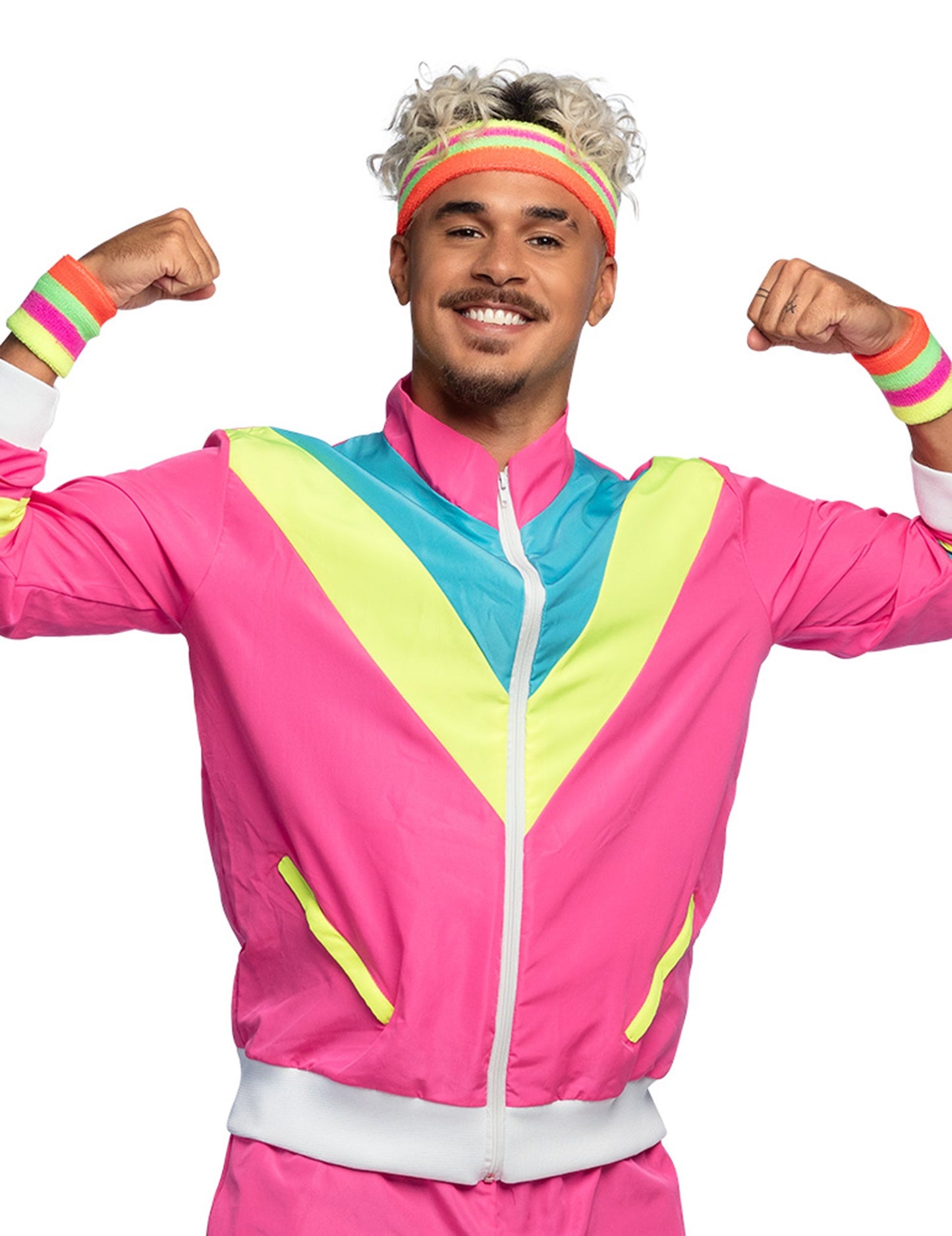 Costum de jogging retro roz neon pentru bărbați