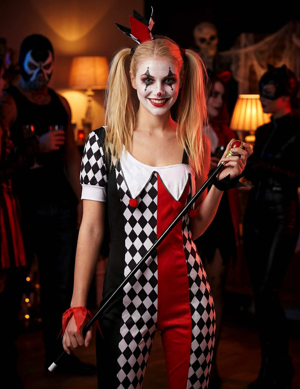 Mise en situație festivă a costumului joker pentru femeie