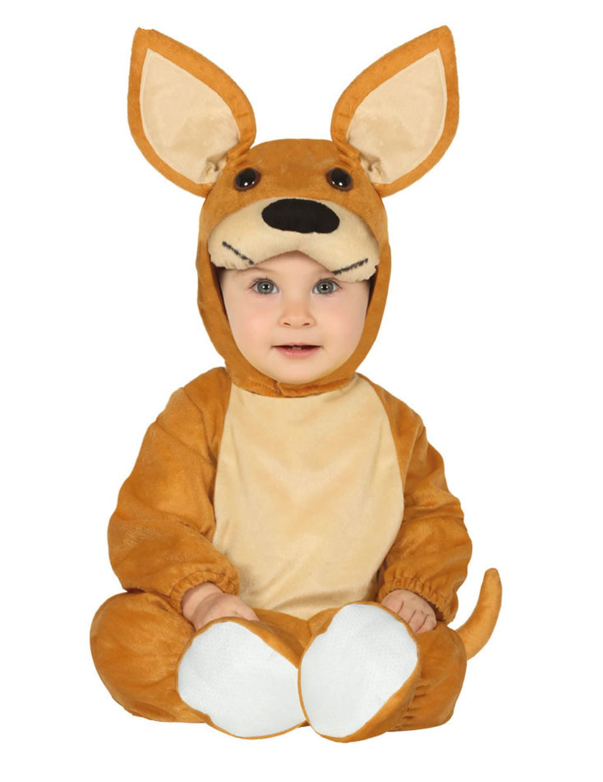 Costum de cangur pentru bebeluș maro și bej cu glugă
