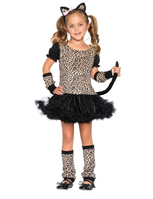 Costum de leopard pentru fată cu tutu negru și imprimeu animalier