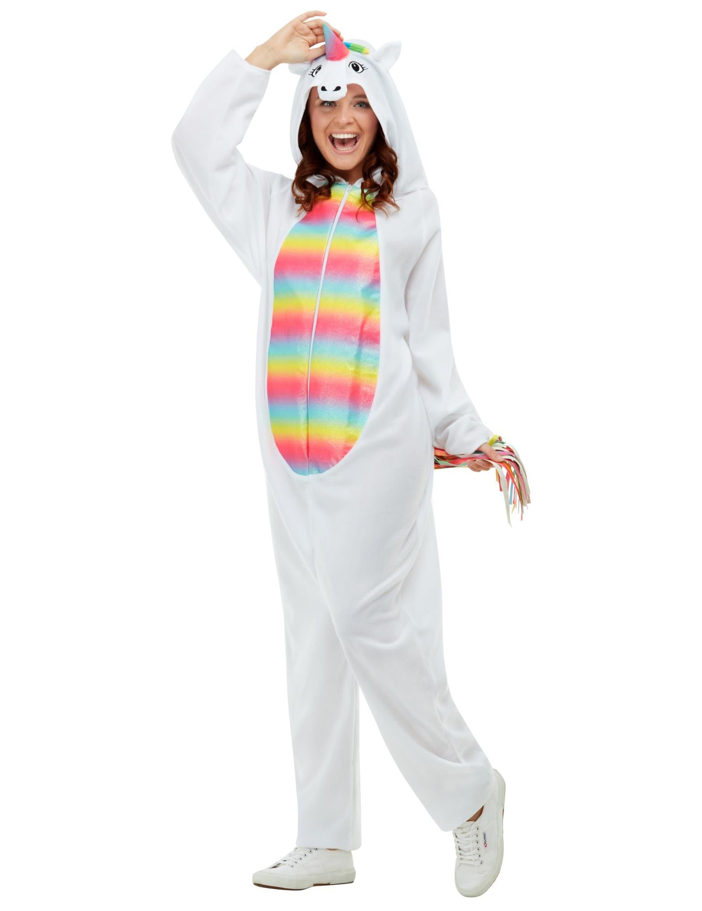 Deghizare unicorn alb și multicolor pentru adulți