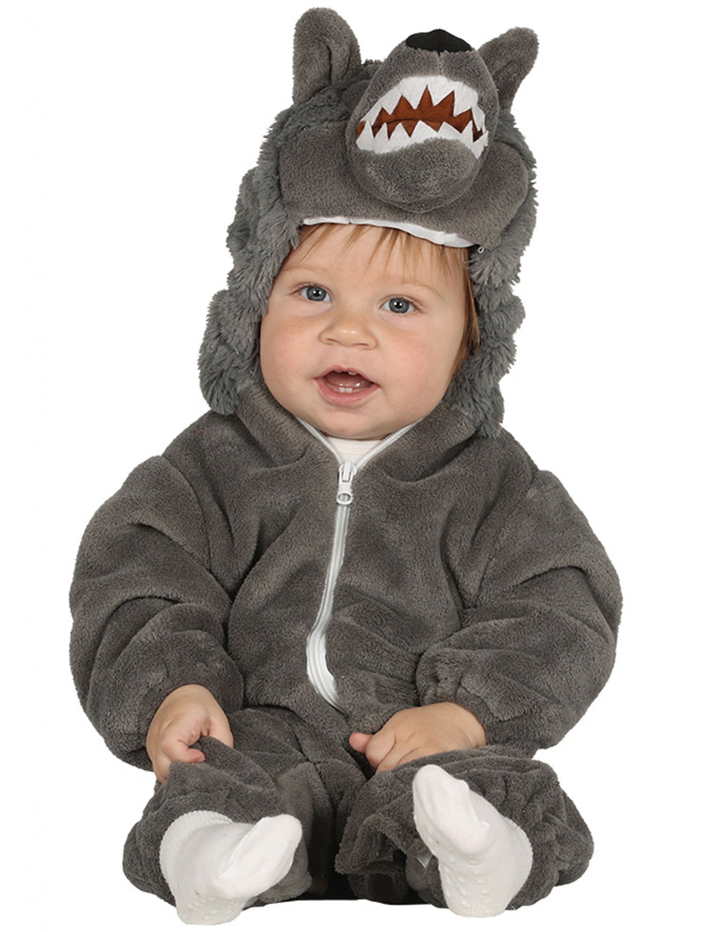 Déguisement de loup pour bébé gris en peluche avec capuche