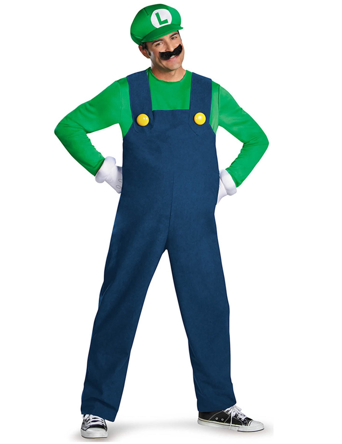 Costum Luigi Deluxe pentru adult verde și albastru cu șapcă și mustață