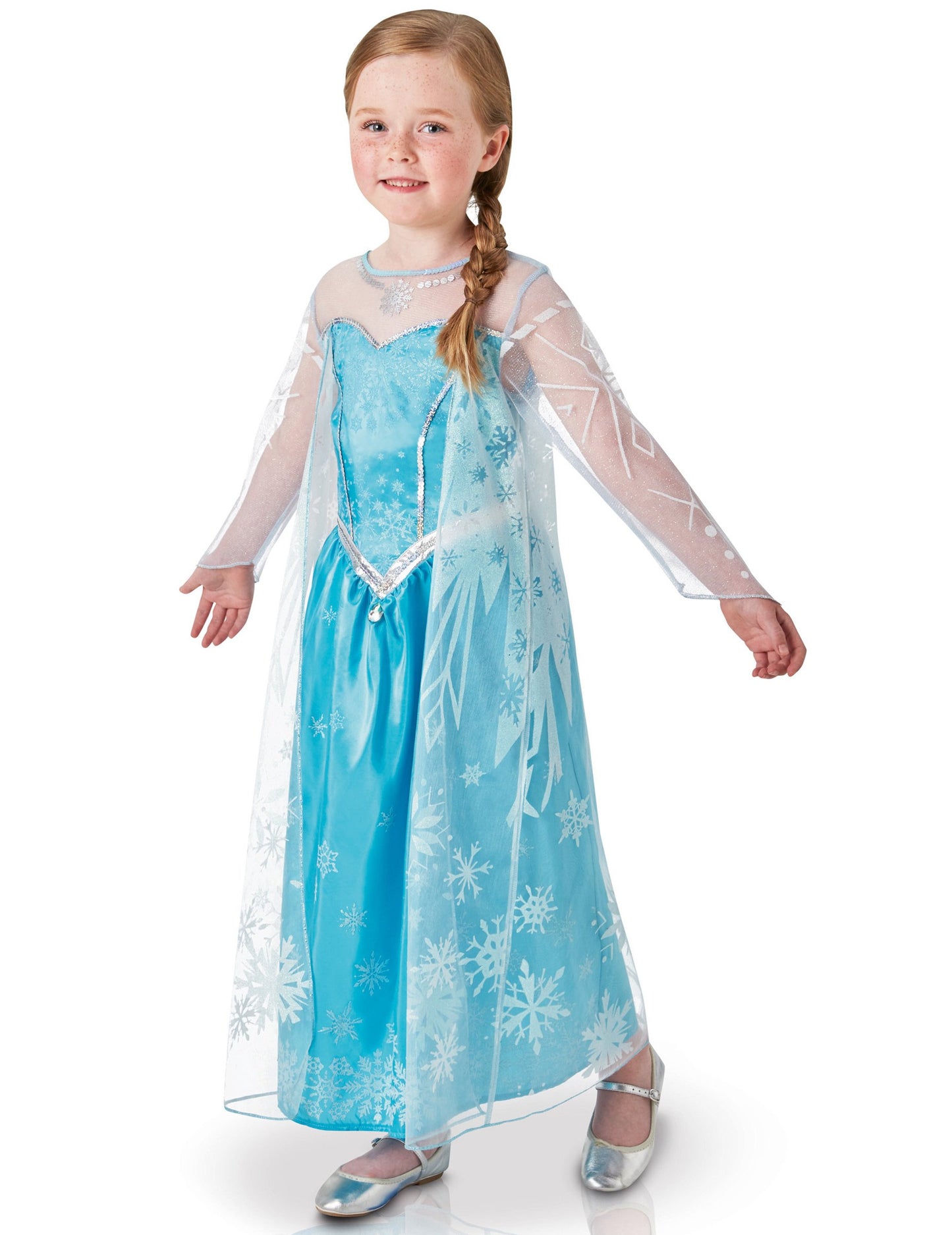 Costum de lux Elsa "La Reine des Neiges" pentru copii, albastru, cu pelerină și motive de fulgi