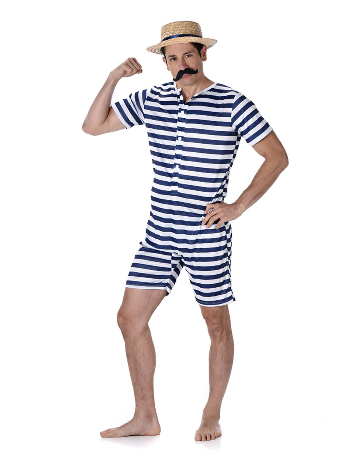 Costum de baie retro pentru bărbat dungat albastru și alb