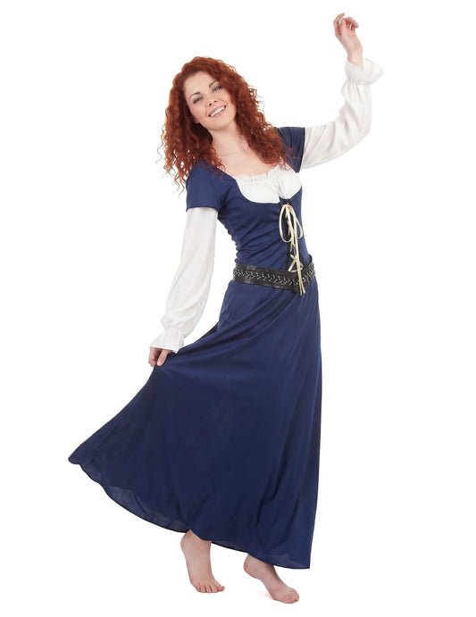 Costum medieval rochie lungă albastră pentru femei