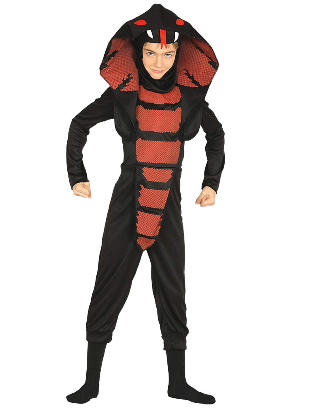 Costume de ninja cobra pentru băiat negru și roșu cu glugă șarpe