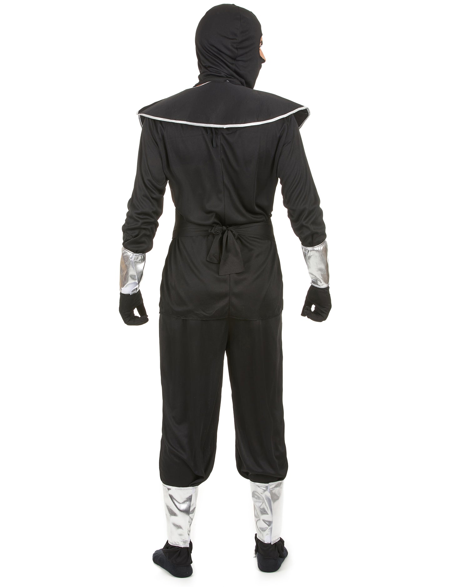 Vue de dos du déguisement de ninja pour homme noir et argenté