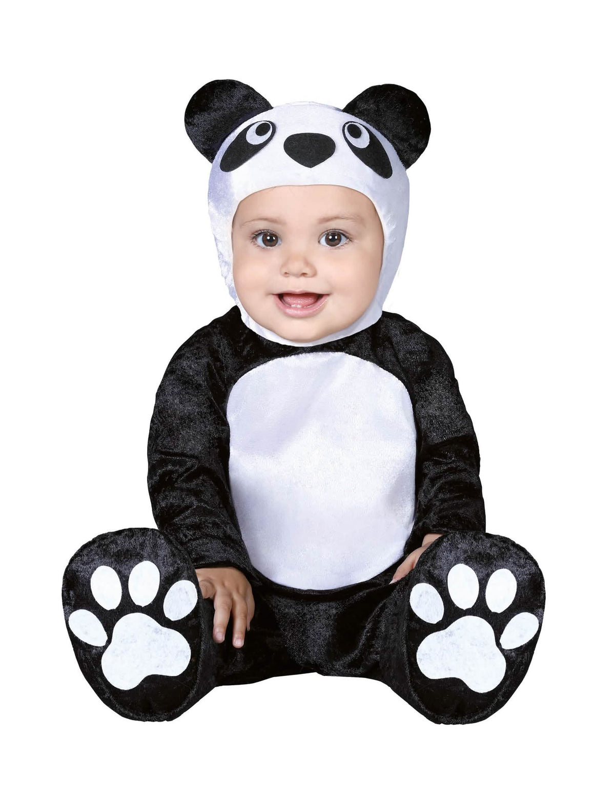 Costum de mic panda pentru bebeluș alb și negru cu glugă cu urechi
