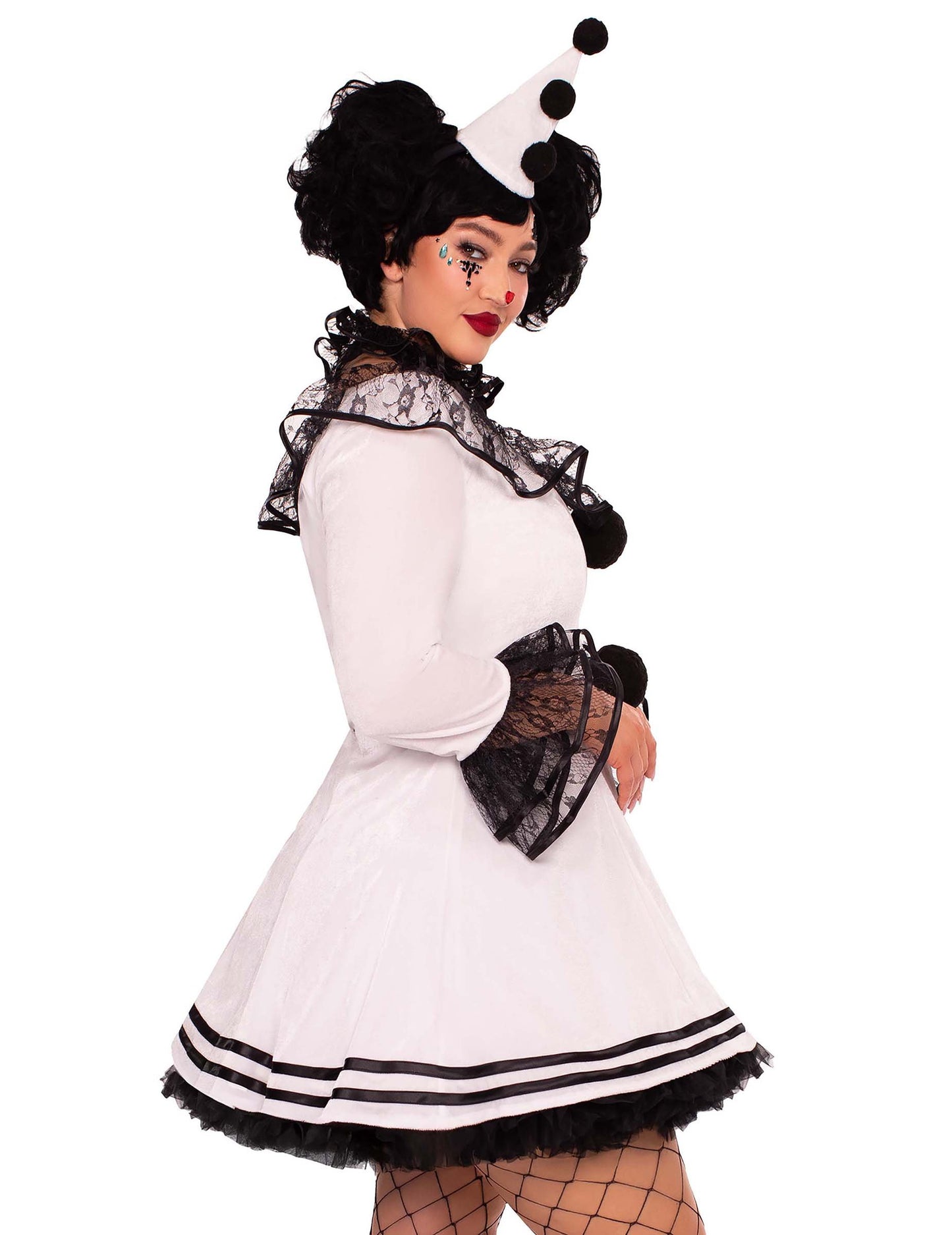 Costum sexy Pierrot alb plus dimensiune pentru femei