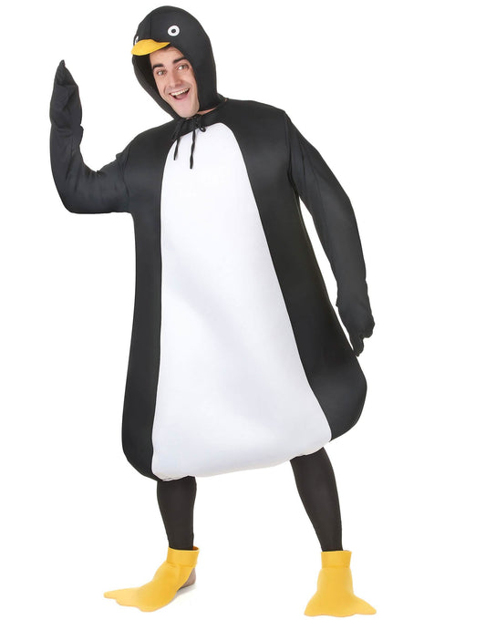 Vue de face du déguisement de pingouin pour adulte