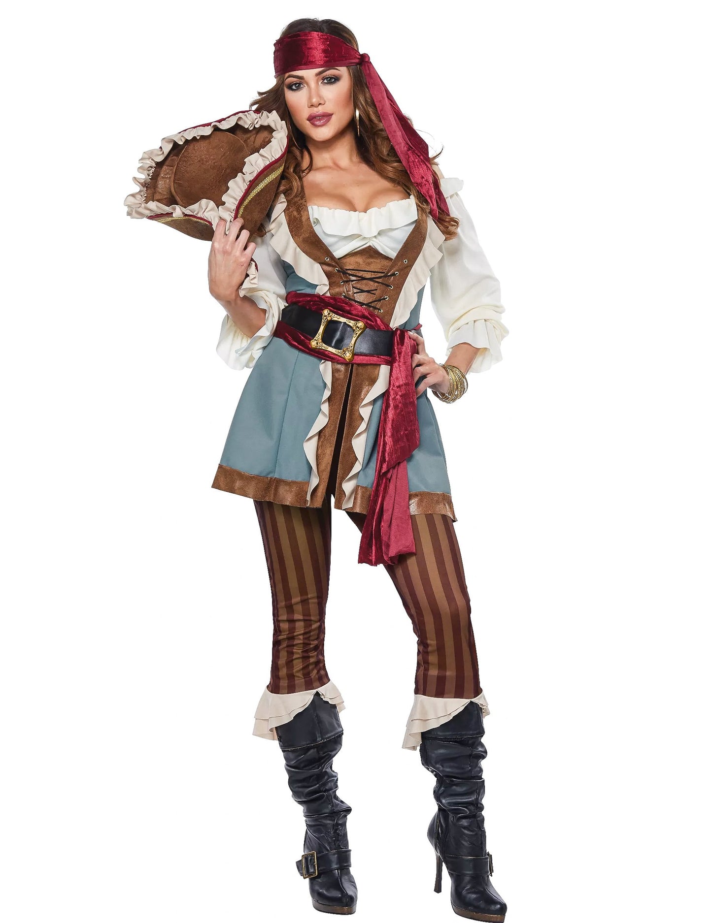 Vue de face du déguisement pirate luxe pour femme