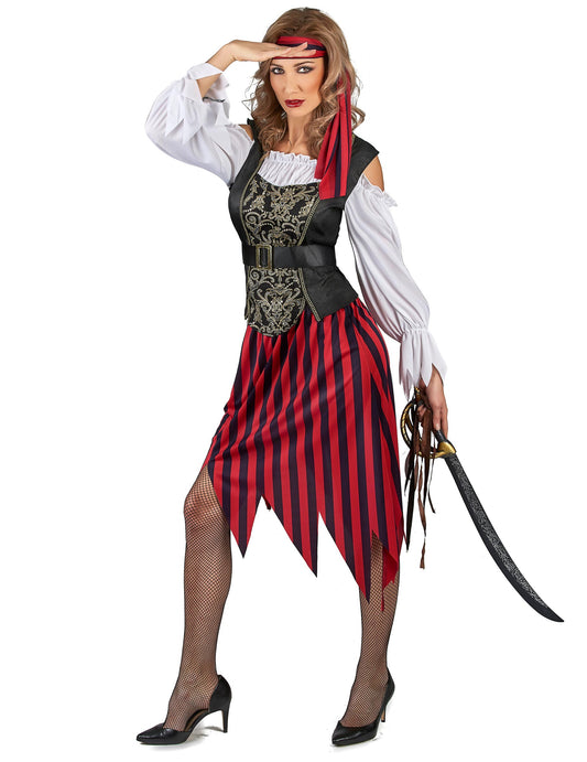 Vue de face avec sabre du déguisement de pirate gipsy