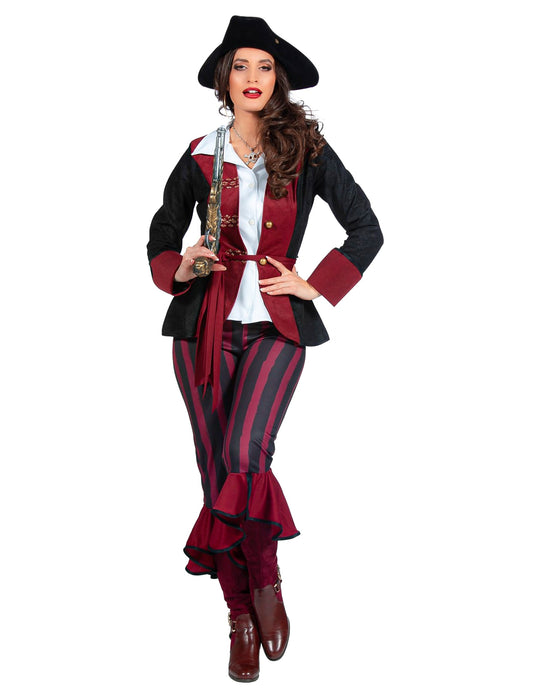 Déguisement pirate noir et bordeaux luxe femme