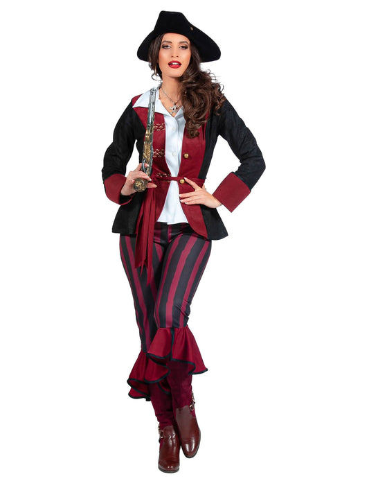 Costum de pirat negru și bordo, lux, femei