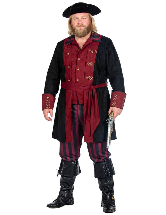 Costum de pirat negru și bordo, lux, bărbați