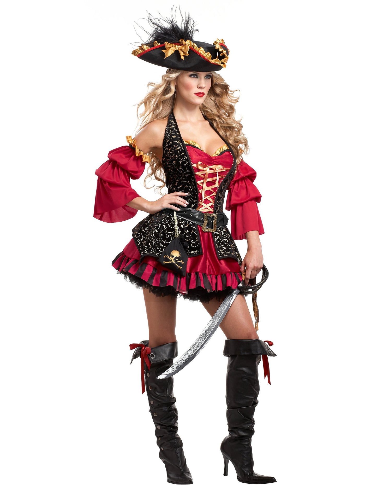 Costum de pirat roșu pentru femei - Premium