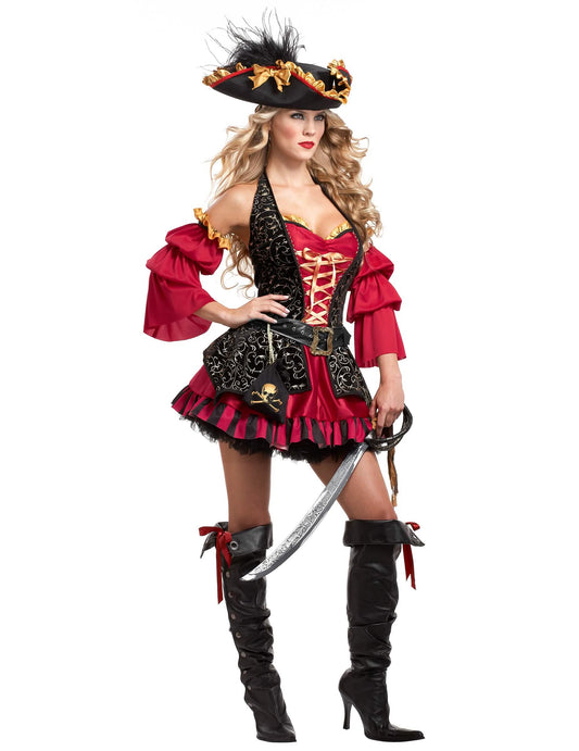 Costum de pirat roșu pentru femei - Premium