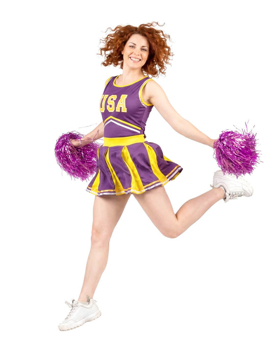 Pompom Girl SUA Costum Violet și Galben Woman