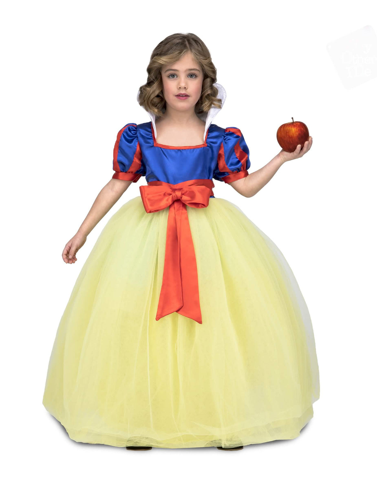 Rochie de bal de prințesă pentru fată galben și albastru cu jupon din tulle și fundă roșu