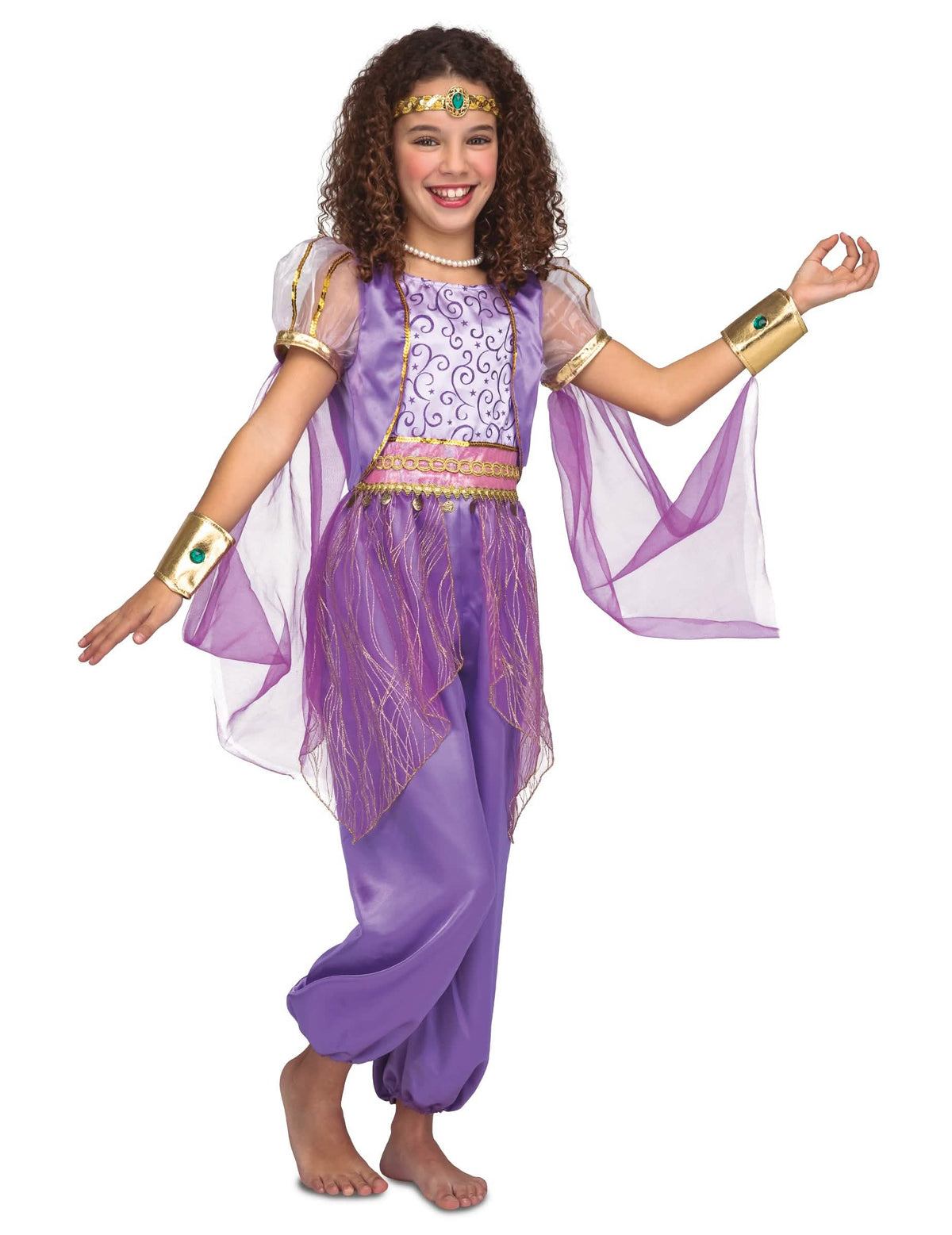 Costum de prințesă orientală pentru fată mov și auriu cu accesorii