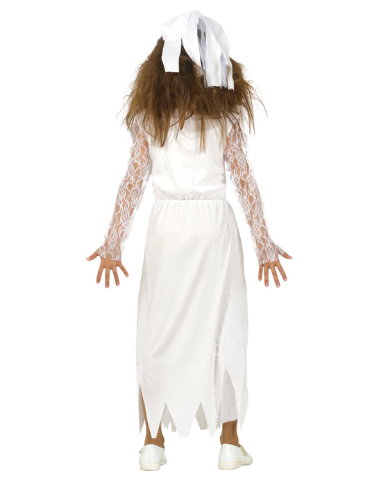 Vue de dos du déguisement robe de mariée sanglante