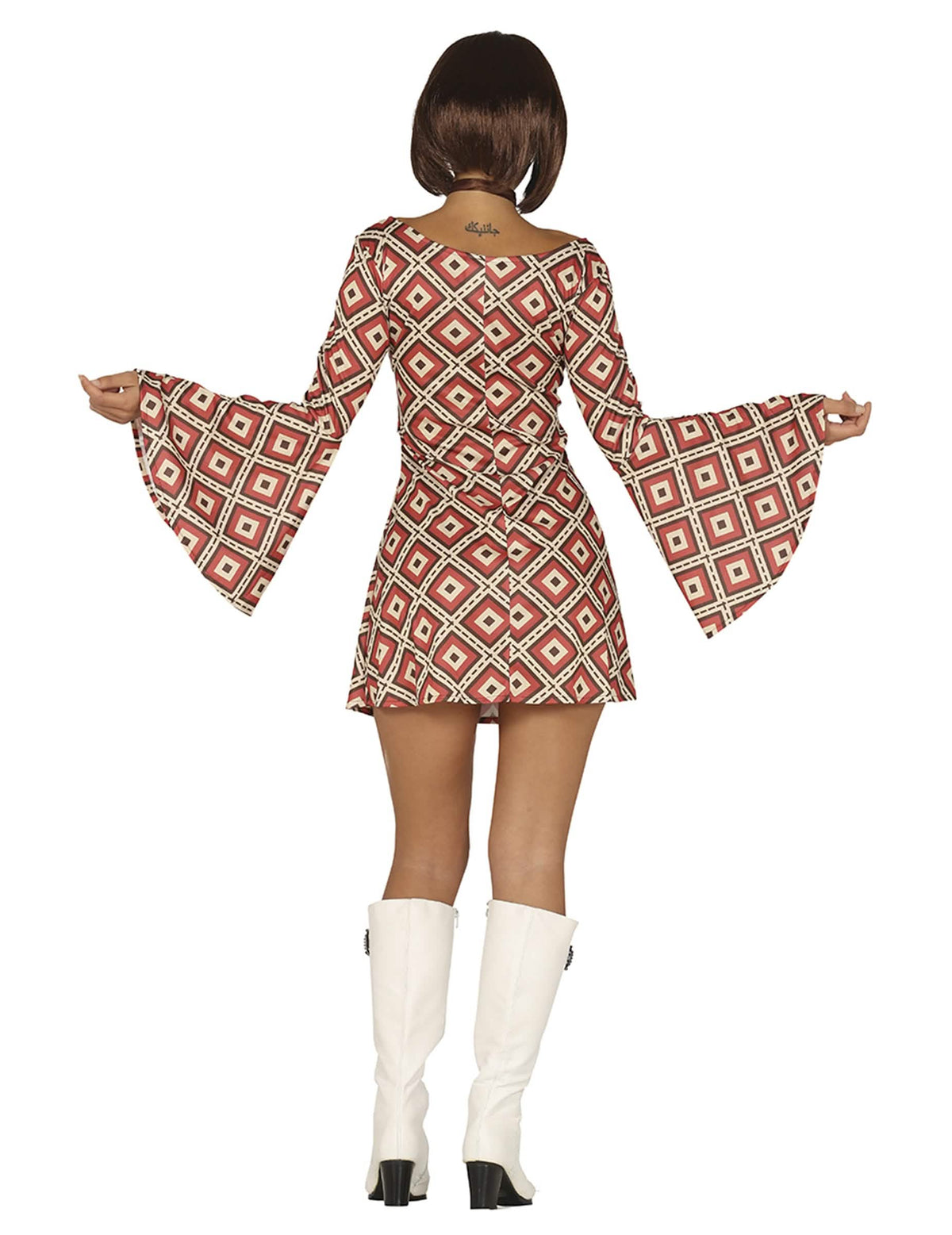 Vedere din spate a costumului rochie disco cu romburi pentru femeie