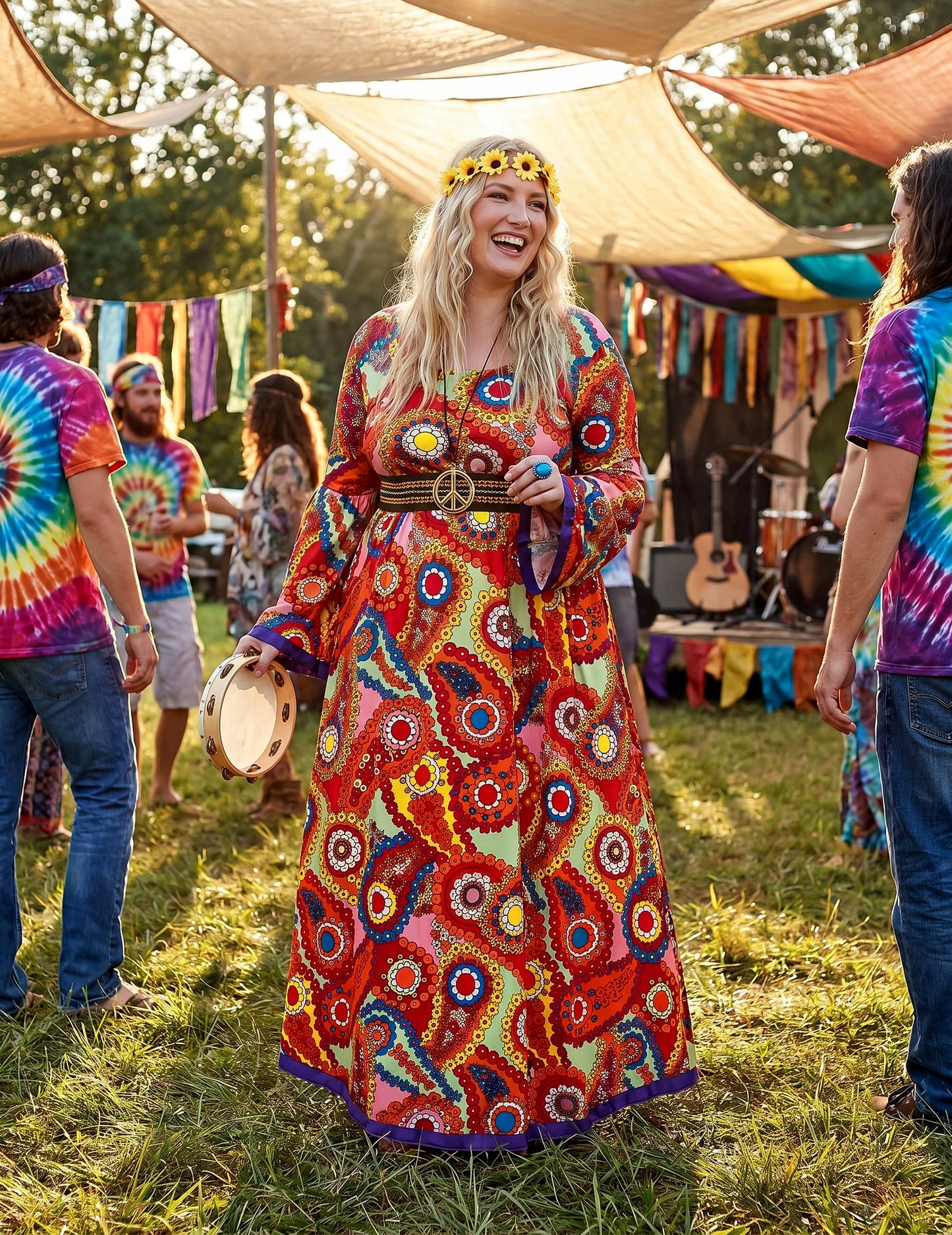Costum de rochie hippie de dimensiuni mari