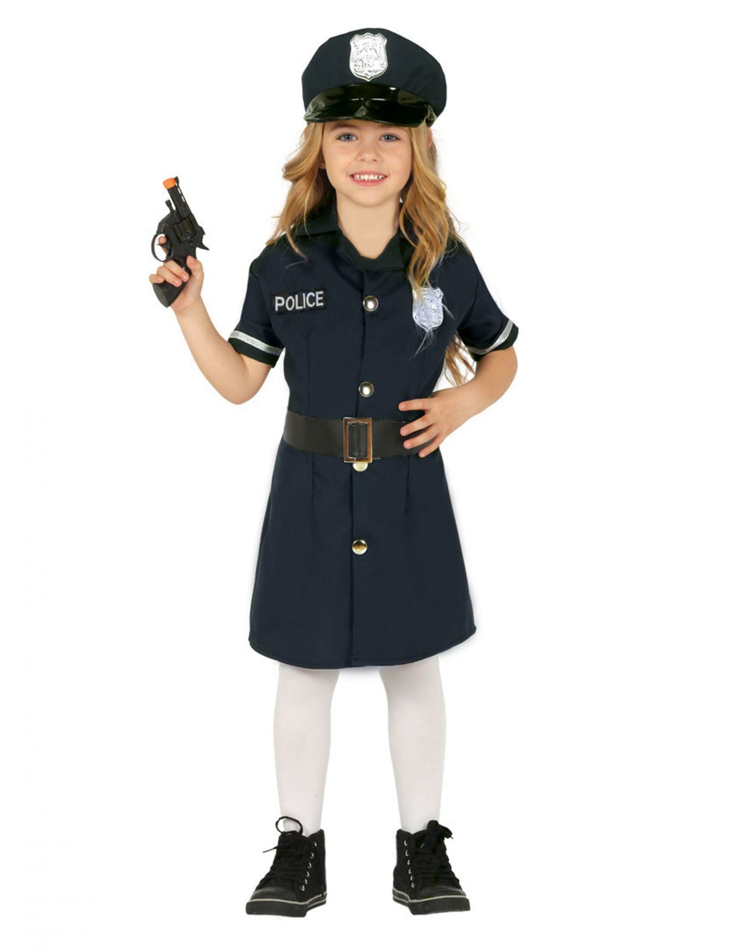 Déguisement robe de policière pour fille bleu marine avec casquette et ceinture