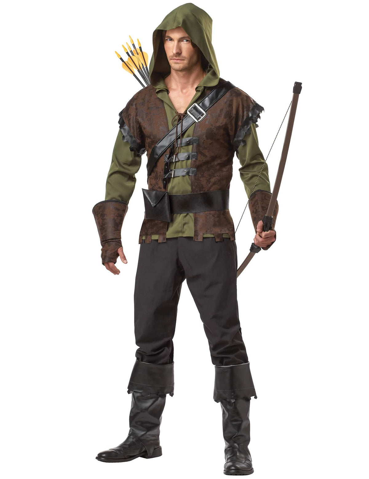 Costum Robin Hood pentru bărbat verde și maro cu glugă
