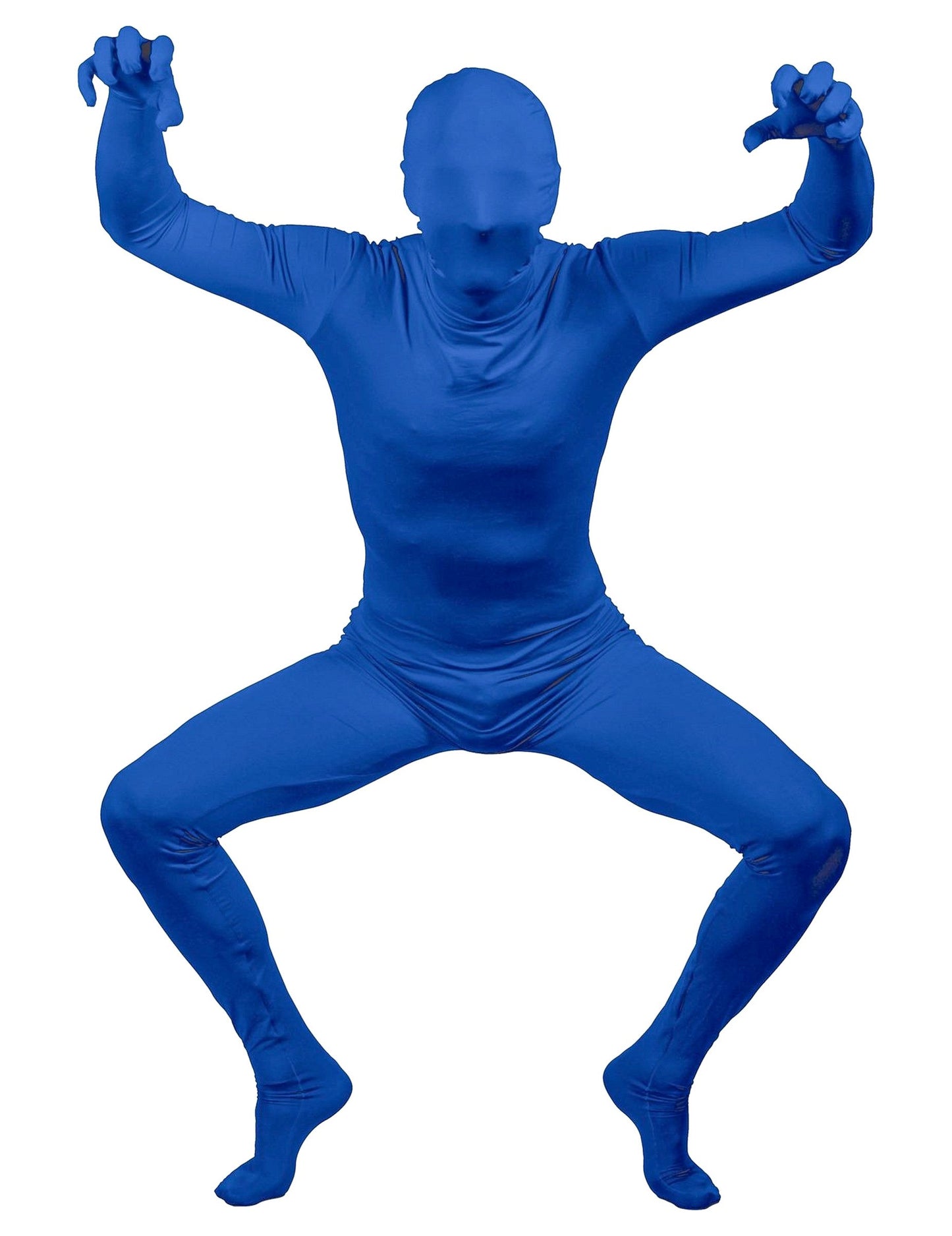 Vedere din față în mișcare a costumului din material elastic albastru