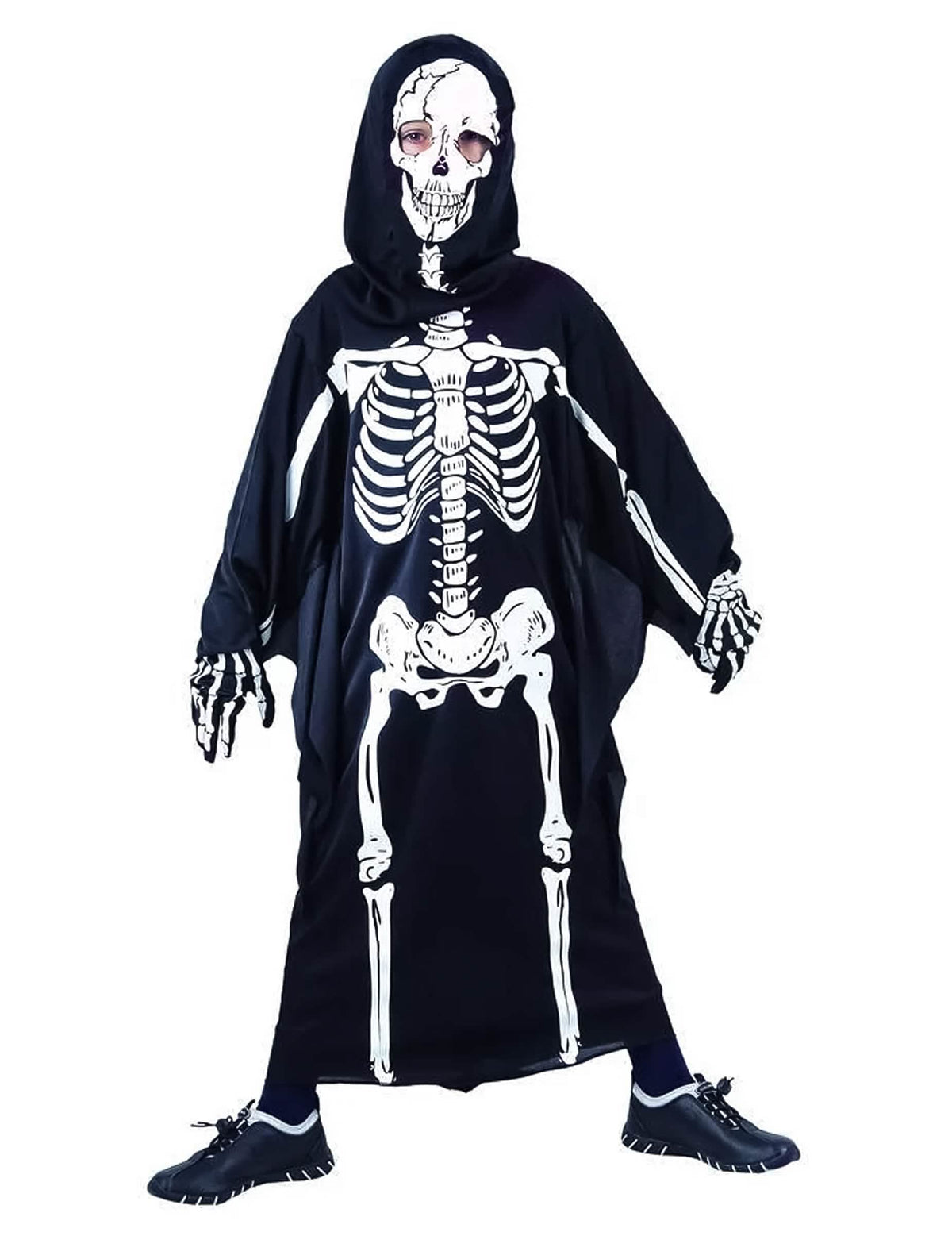 Costum de schelet pentru copil alb și negru cu glugă
