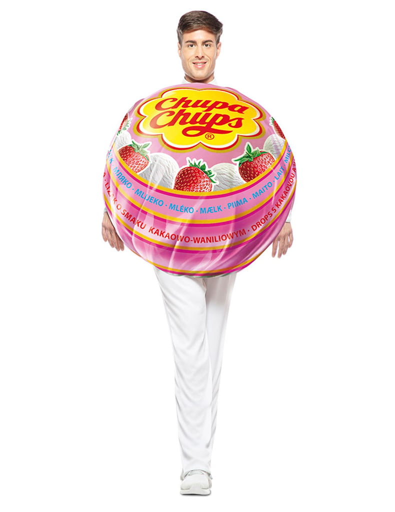 Costum de acadea Chupa Chups pentru adulți, roz și alb, cu motiv de căpșună