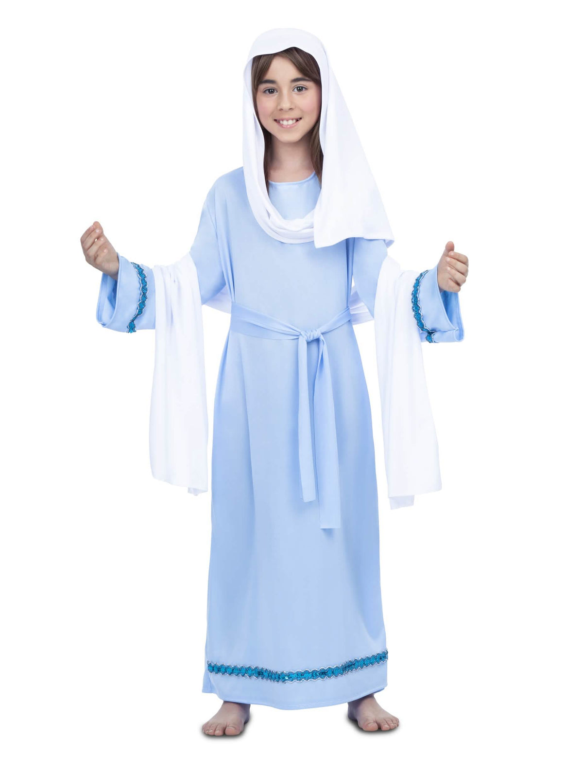 Costum de Fecioara Maria pentru fată albastru și alb