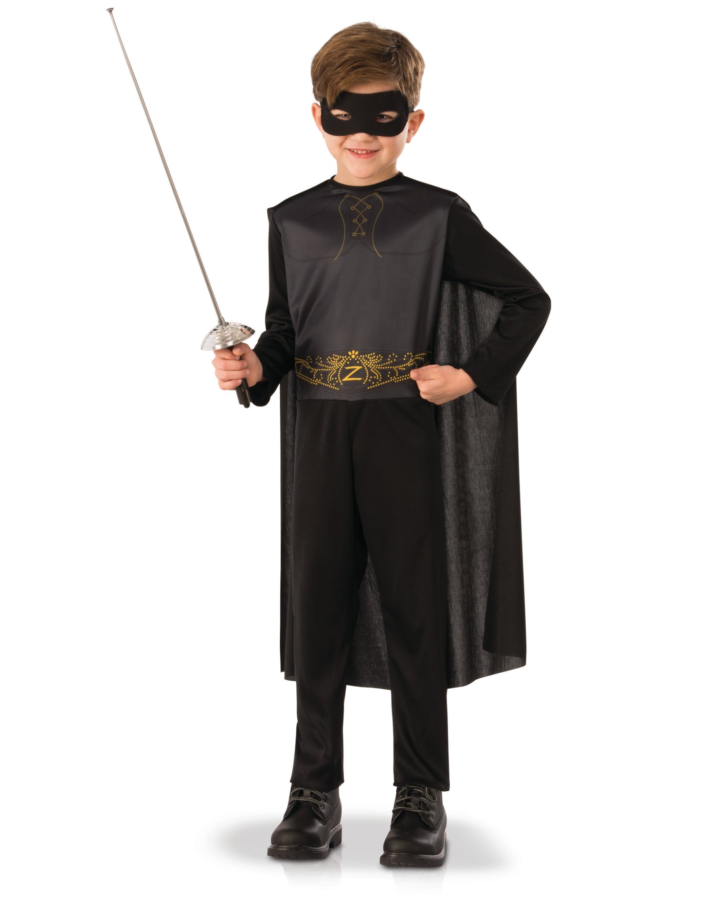 Déguisement classique Zorro pour garçon noir avec cape et masque