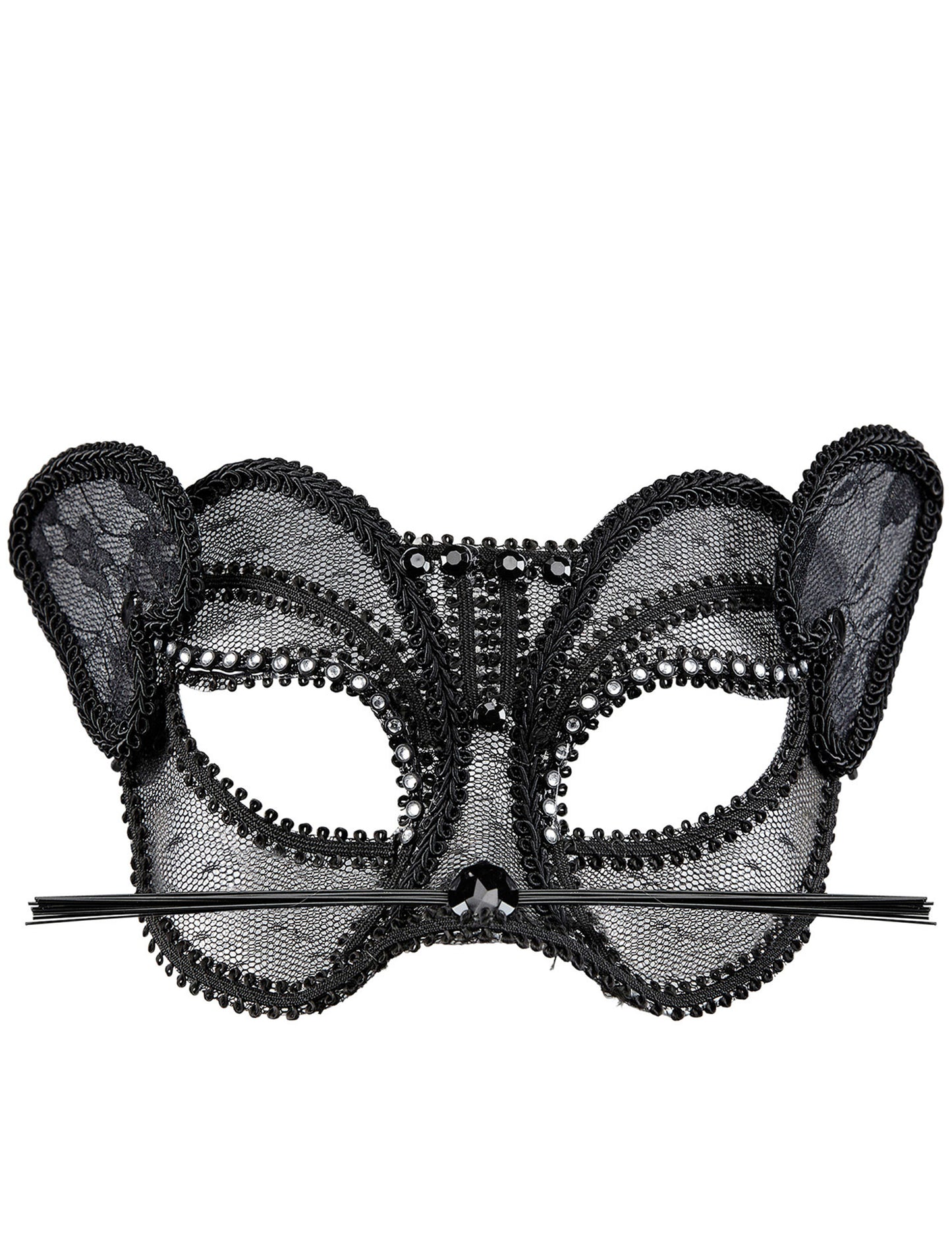 Vue de face du demi masque chat sexy en dentelle