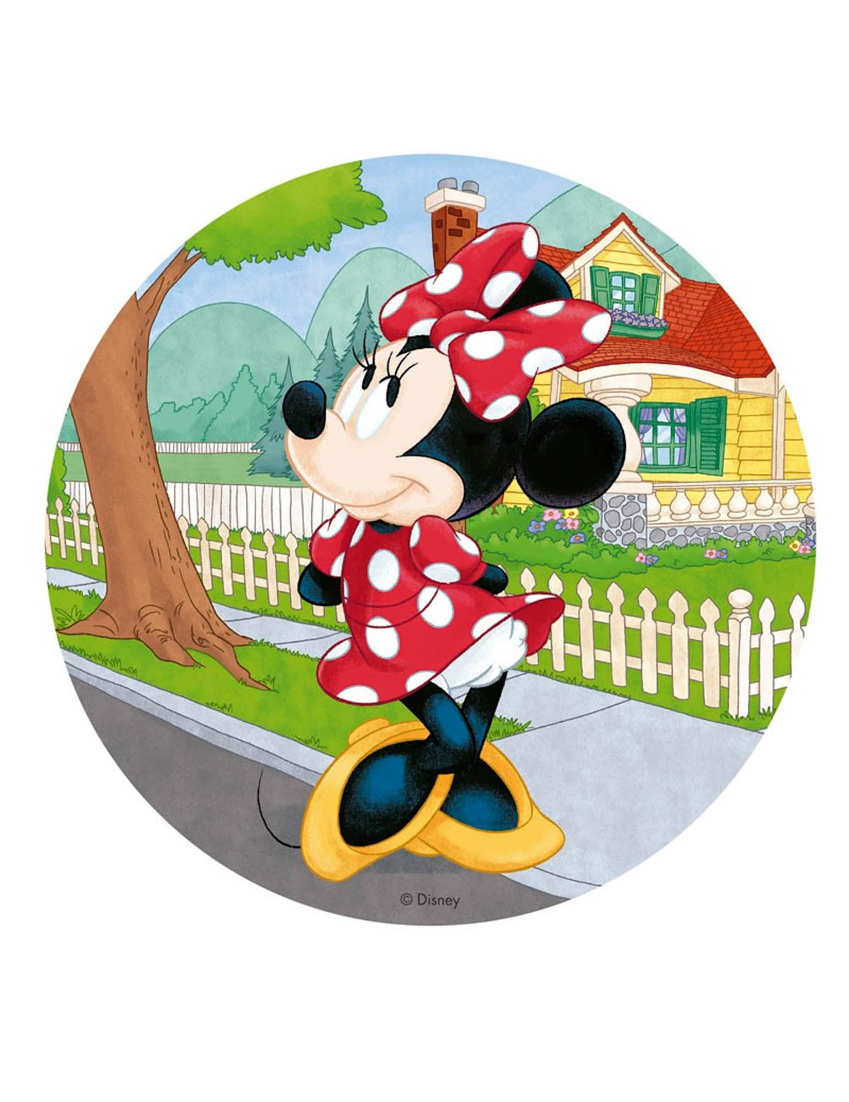 Disc din hârtie de orez Minnie pentru copil roșu cu buline albe