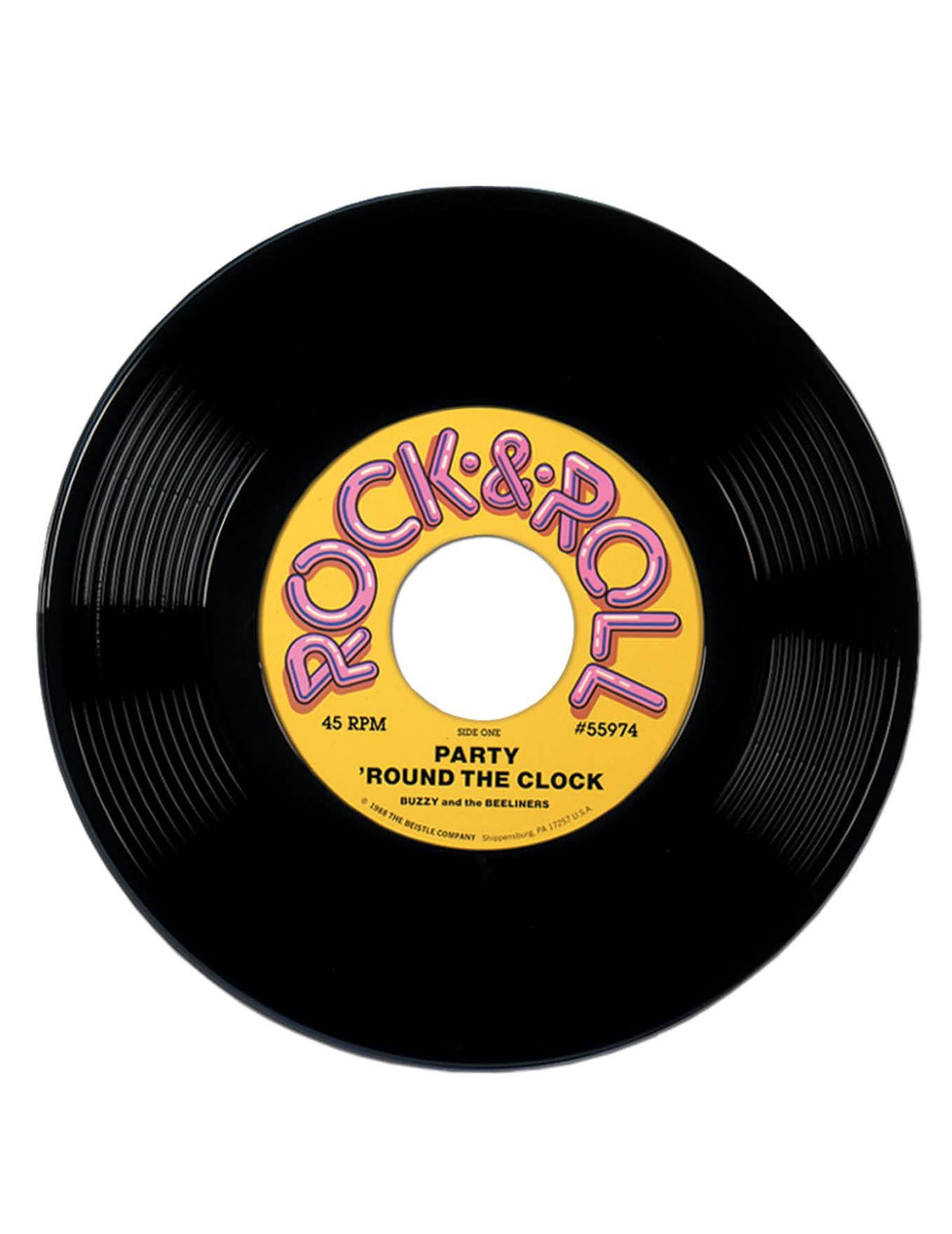 Disc de vinil gigant pentru decor anii 50, pentru petrecere, negru cu etichetă galben rock & Roll