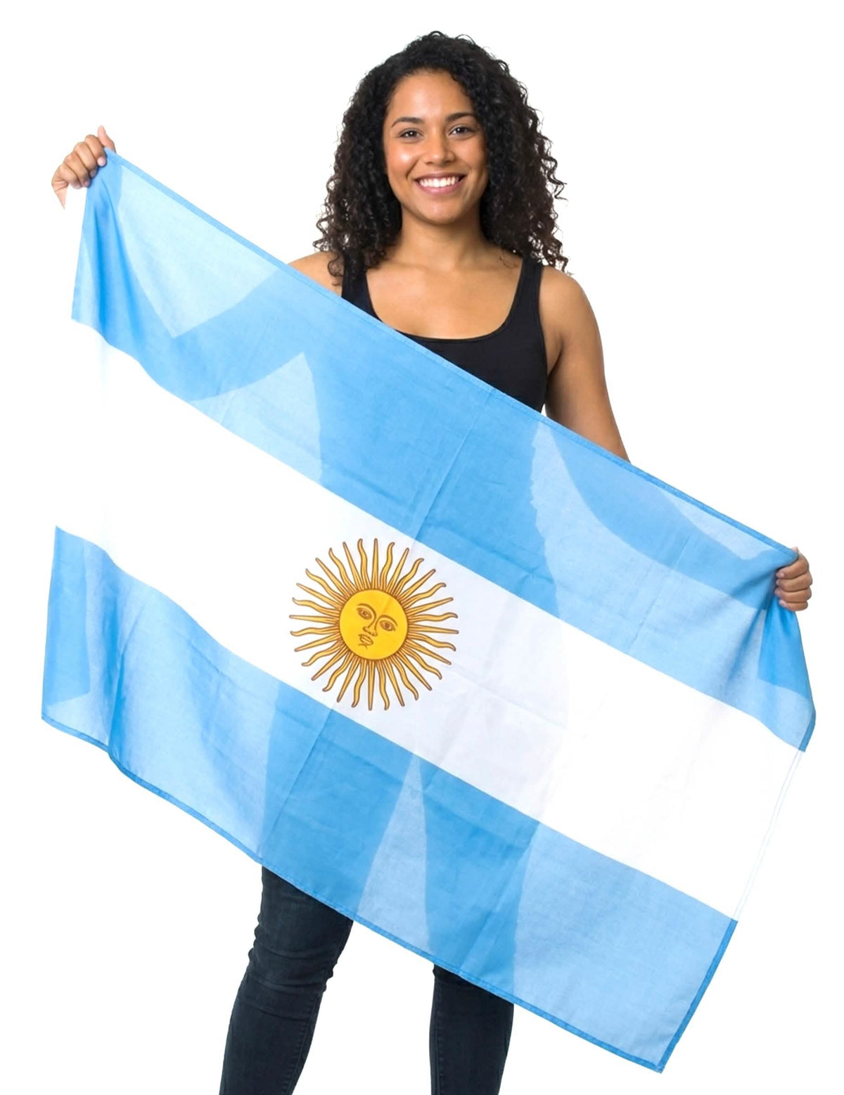 Mise en situation portée par une supportrice du drapeau Argentine