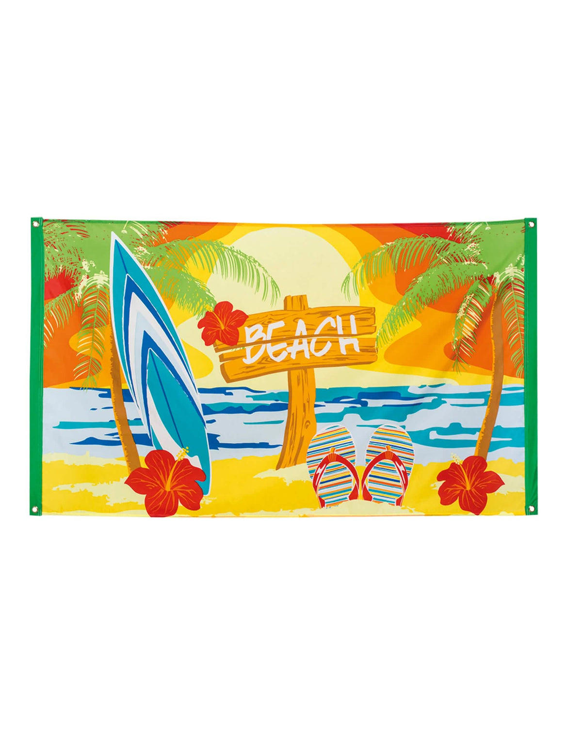 Drapel Beach party pentru decor de petrecere multicolor cu placă de surf și palmieri