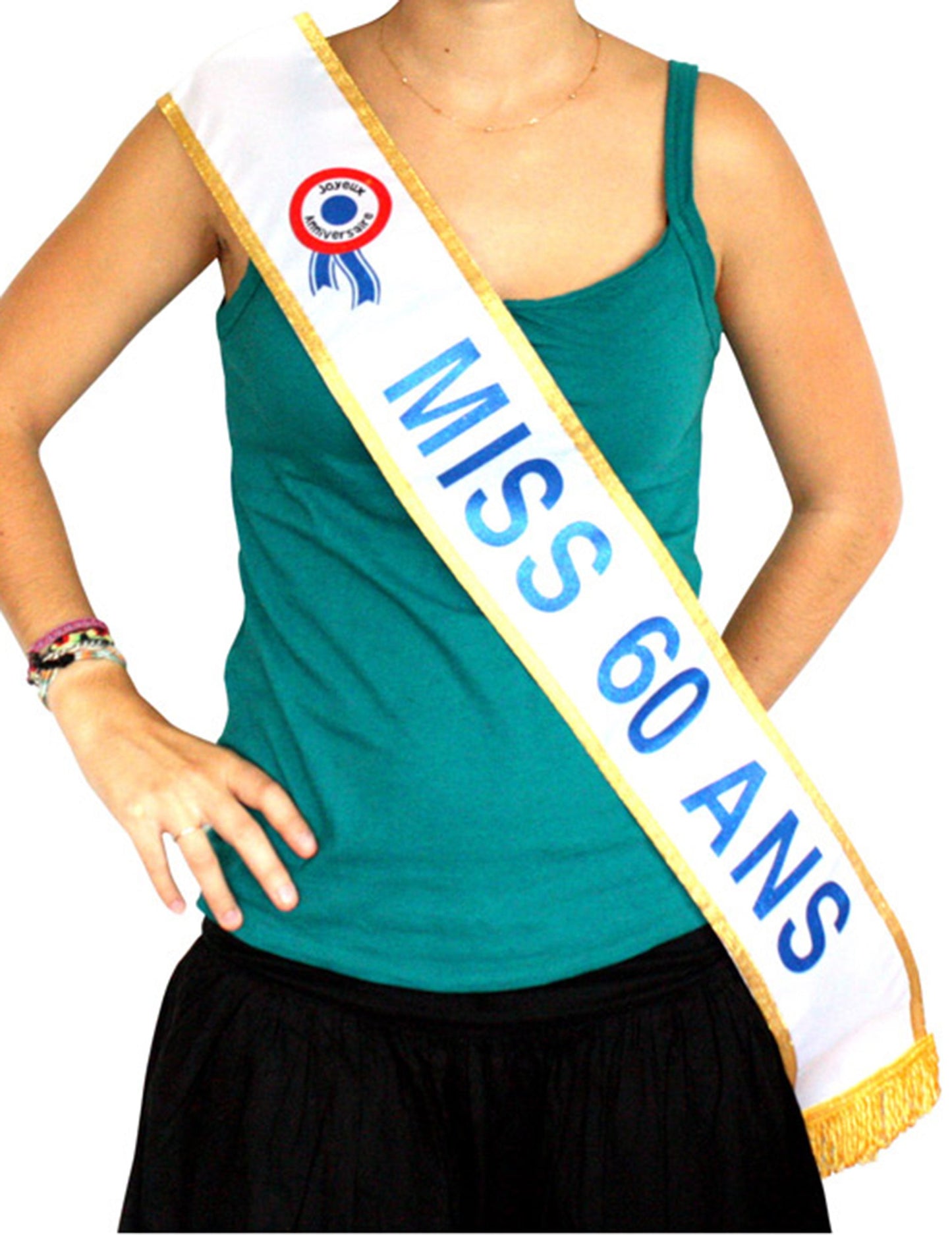 Fular Miss 60 de ani pentru femei albe cu margine aurie