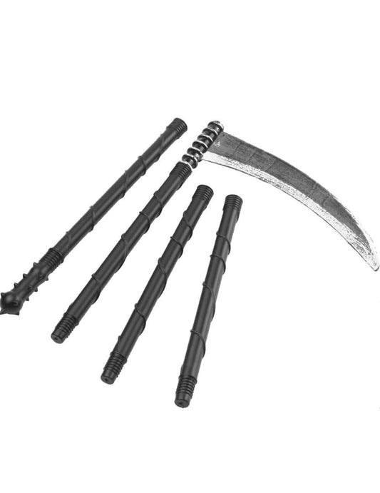 Détail des éléments démontables de la faux en plastique Halloween