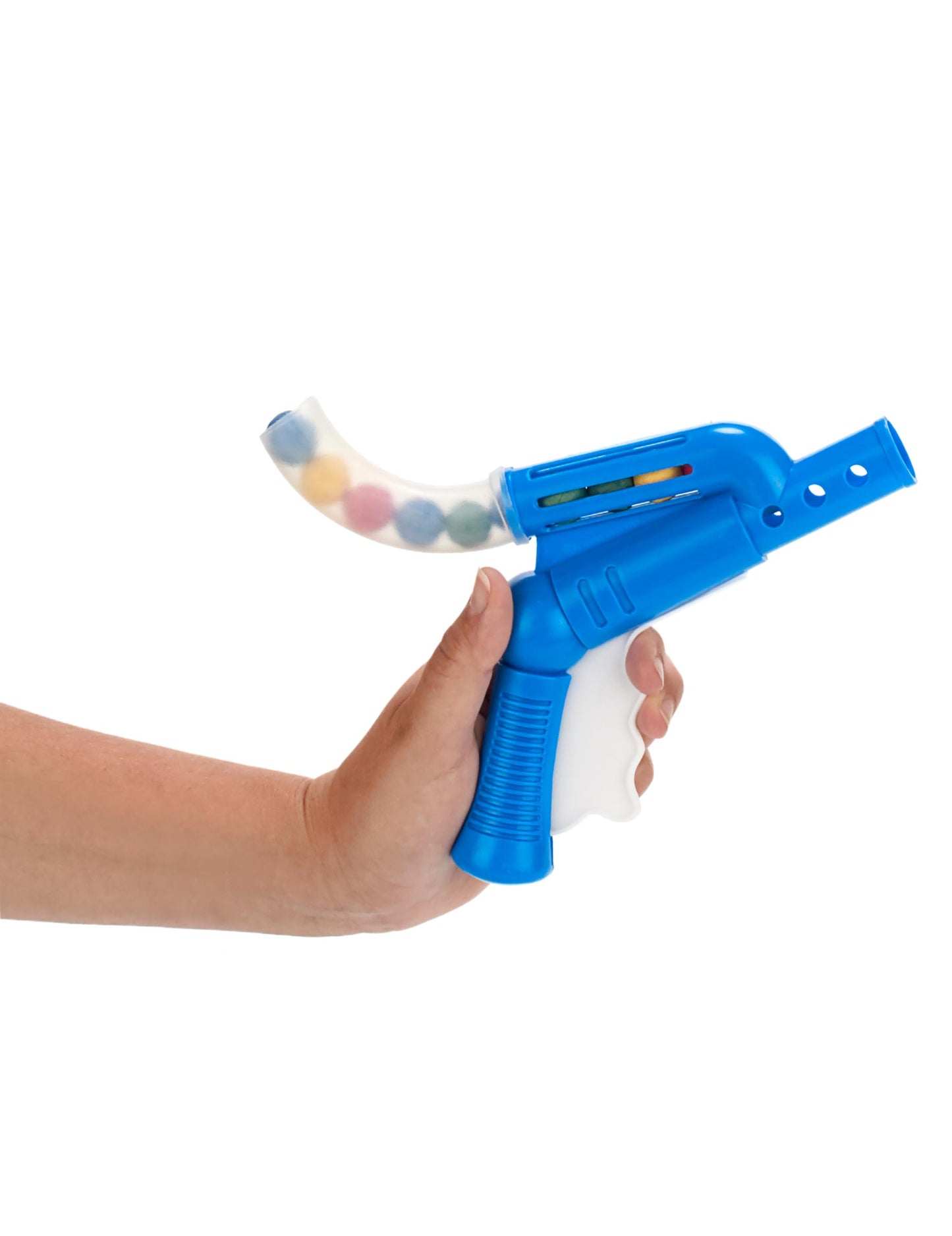 Vue de profil du faux pistolet avec 30 boules sarbacanes