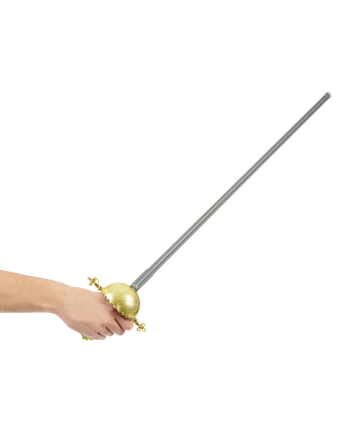 Prim-plan al gărzii aurii a floretului de justiție din plastic