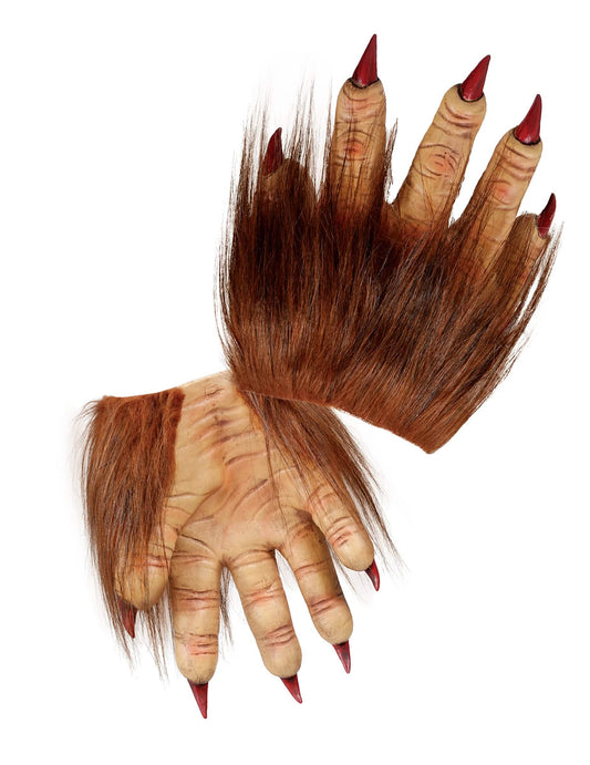 Vue de face et de dos des gants de loup-garou pour adulte