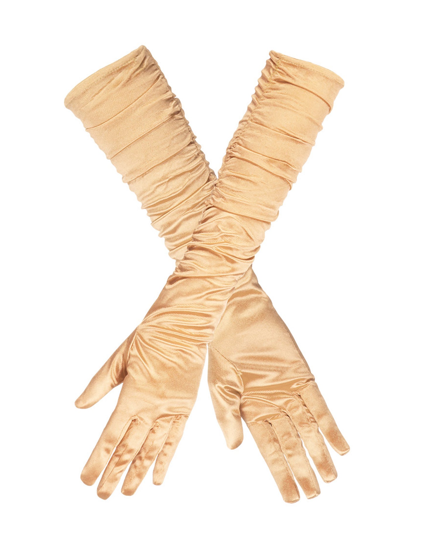 Femeie cu mănuși lungi din satin auriu