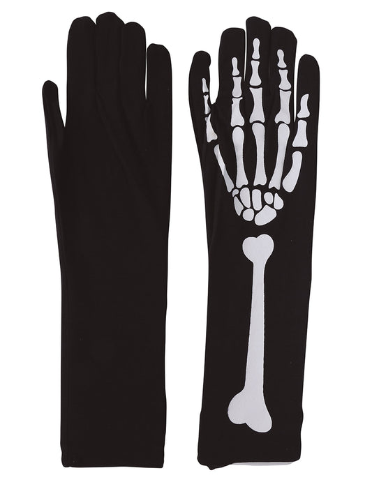 Vues de face et de dos des gants squelette