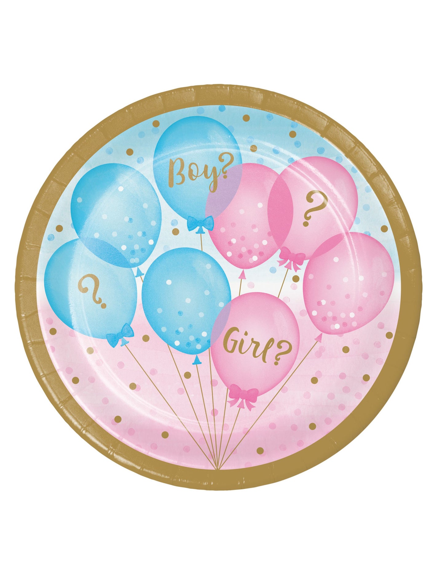 8 farfurii mici de hârtie roz și albastre cu simbolul genului 18 cm margini aurii