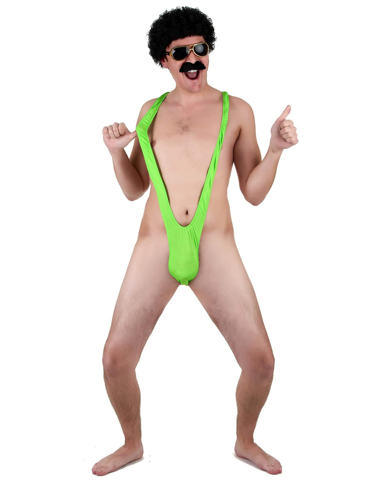 Vedere din față a mankini-ului pentru bărbat fluorescent verde