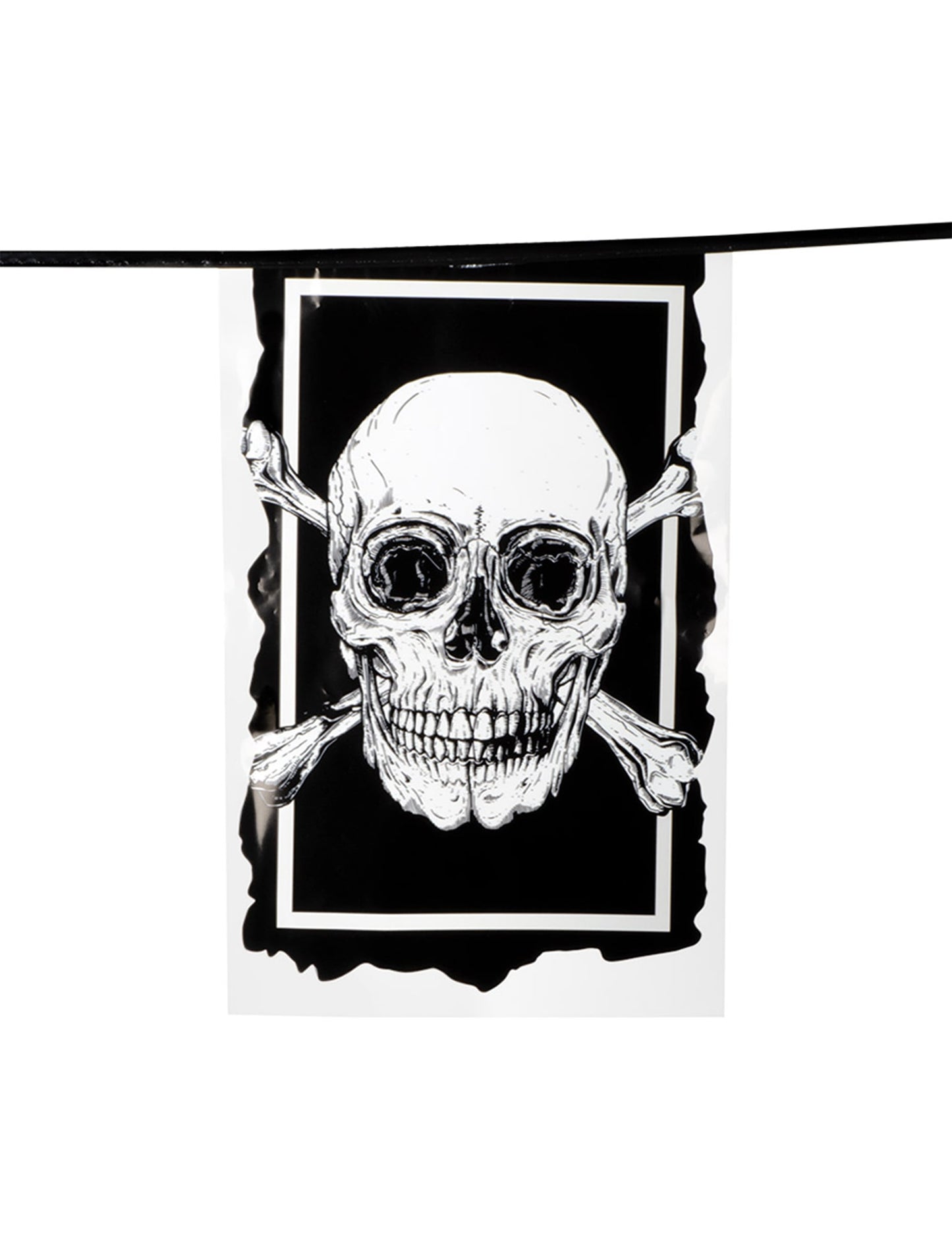 Détail d'un drapeau de la guirlande de 10 drapeaux en plastique Pirate Jolly Roger